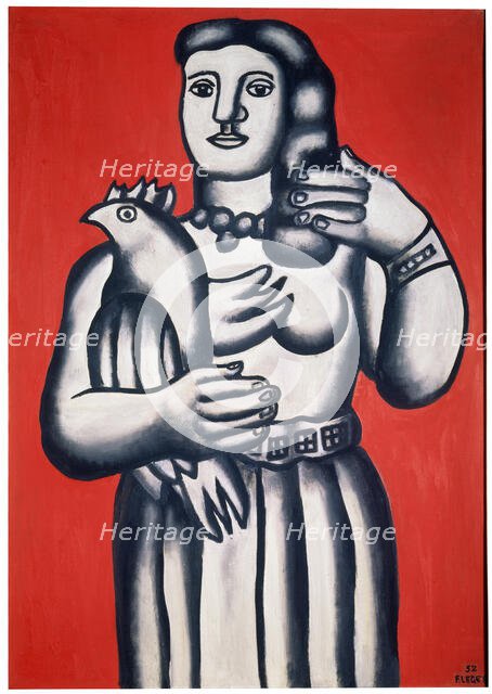 'Woman with a Bird against a Red Background', 1952.  Creator: Fernand Leger.
