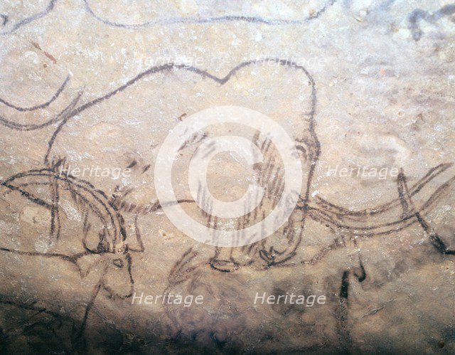 Neolithic cave-painting of mammoth and ibexes. Artist: Unknown