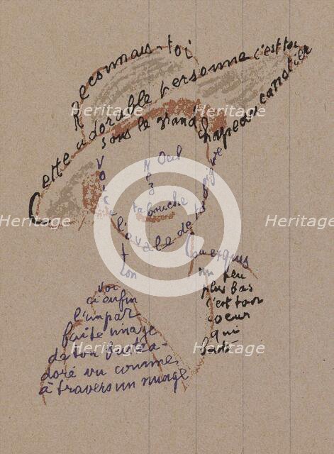 Calligram: "Reconnais-toi", poem to Louise de Coligny-Chatillon, February 9, 1915, 1915. Creator: Apollinaire, Guillaume (1880-1918).
