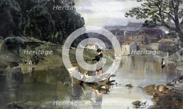 River scene - boy fishing,  c1840-1880. Creator: William Roxby Beverley.