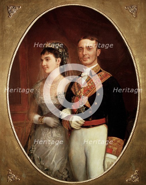 Alphonse XII (1857-1885) and his wife Maria de las Mercedes of Orleans, kings of Spain.
