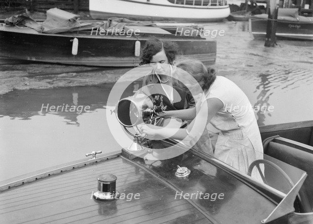 Kitty Brunell in a British Power Boat Company launch, Hythe, Hampshire, 1927. Artist: Bill Brunell.
