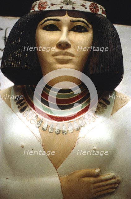 Detail of a sculpture of Nofret, wife of Prince Rahotep, Meidum, 4th Dynasty, c26th century BC. Creator: Unknown.
