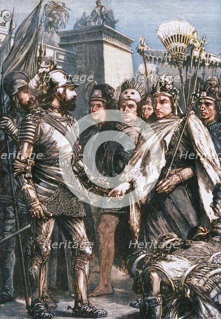 'Reception of Cortes by Montezuma', 1519, (1890).   Creator: Unknown.