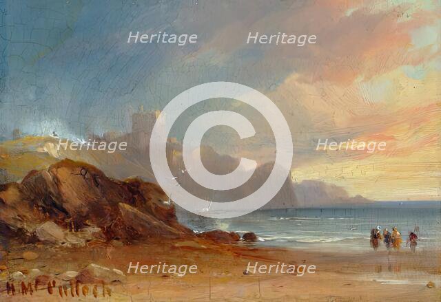 Seascape with Castle and Figures, 1850. Creator: Horatio McCulloch.