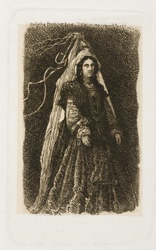 Woman in Fantastic Medieval Costume, n.d. Creator: Rodolphe Bresdin.