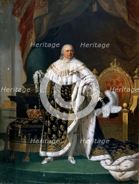 Portrait of Louis XVIII (1755-1824) in coronation robes. Artist: Lefévre, Robert (1756-1830)