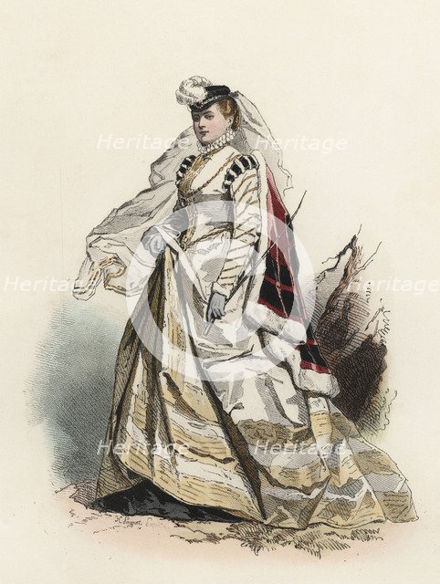 Noble Lady of northern Germany, in the modern age, color engraving 1870.
