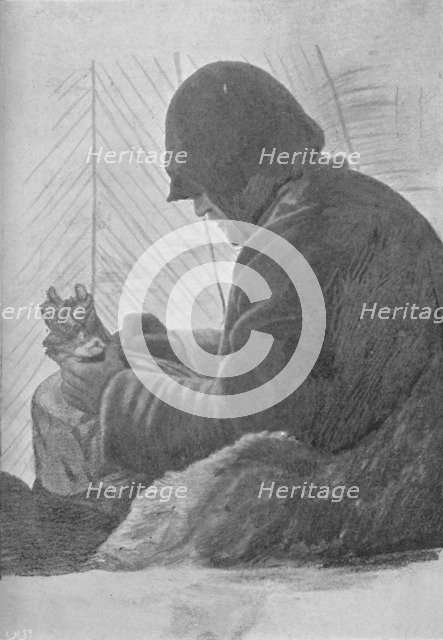 'Johansen Sitting in the Sleeping Bag in the Hut', c1893-1896, (1897). Artist: Unknown.