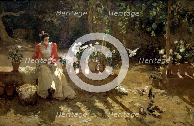  'Girl with pigeons', oil, 1900 Ricardo Brugada.