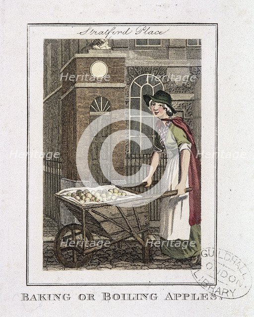 'Baking or Boiling Apples', Cries of London, 1804. Artist: Anon