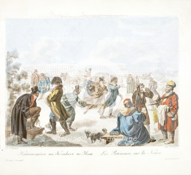 Les Patineurs sur la Neva, c1811-c1813. Creators: Unknown, Emelyan Mikhailovich Korneev.