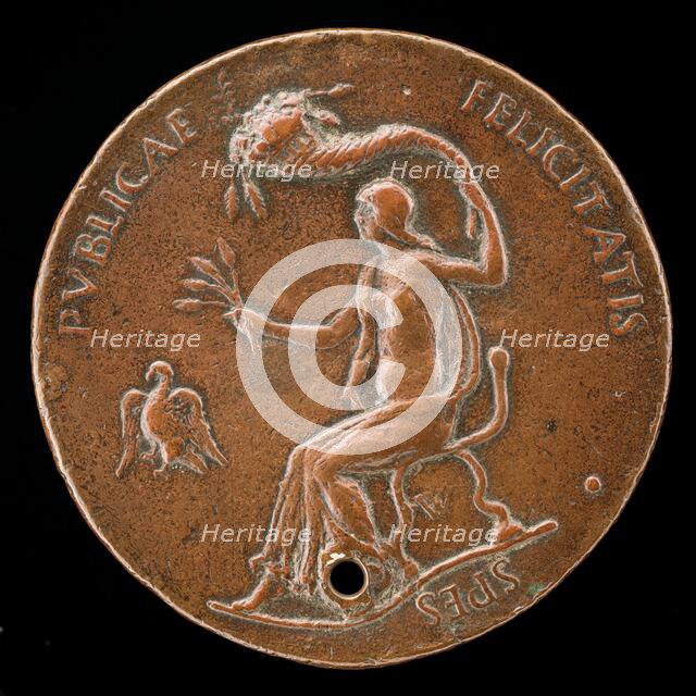 Felicitas Seated, Holding Ears of Corn and Waving Cornucopiae [reverse], 1494 or before. Creator: Adriano Fiorentino.