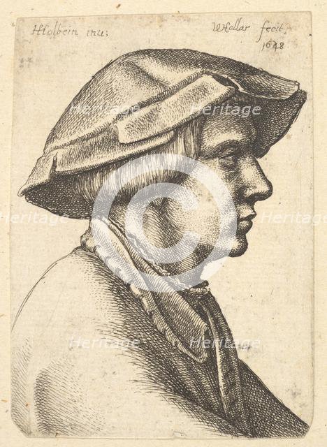 Head of young man wearing hat in profile to right, 1648. Creator: Wenceslaus Hollar.