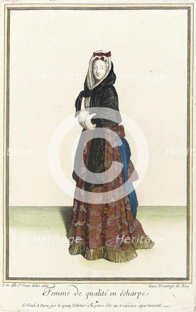 Recueil des modes de la cour de France, 'Femme de Qualité en Êcharpe', 1683. Creator: Jean de Dieu.