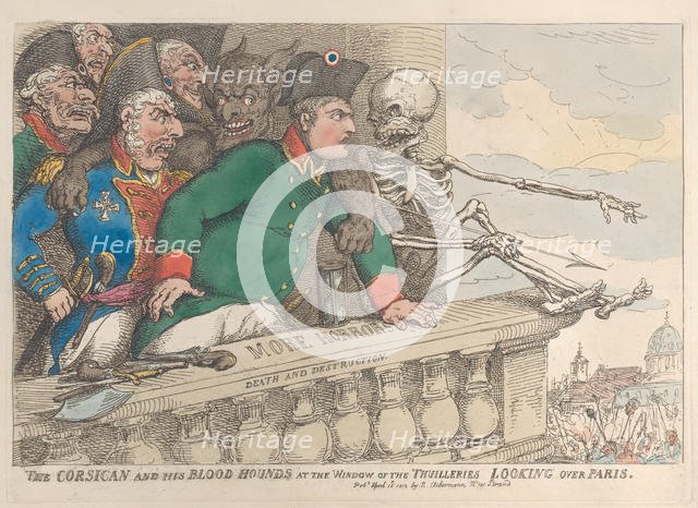 The Corsican and His Bloodhounds at the Window of the Thuilleries Looking Over P..., April 16, 1815. Creator: Thomas Rowlandson.
