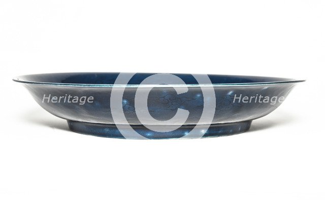 Deep blue dish with carved dragon design, 1522-1566. Artist: Unknown.