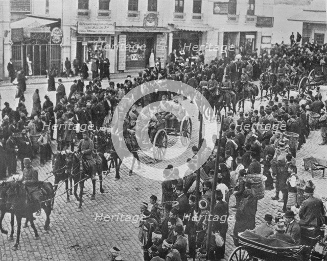 'Turkish artillery leaving Constantinople on active service', 1915. Artist: Unknown.