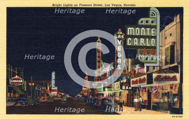 'Brights Lights on Fremont Street, Las Vegas, Nevada', postcard, 1946. Artist: Unknown