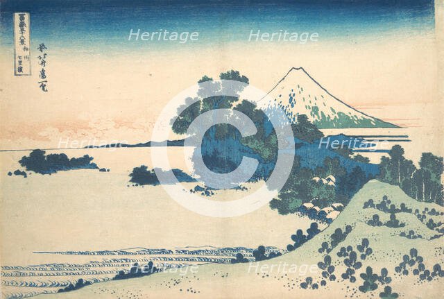 Shichirigahama in Sagami Province (Soshu Shichirigahama), from the series Thirty-si..., ca. 1830-32. Creator: Hokusai.