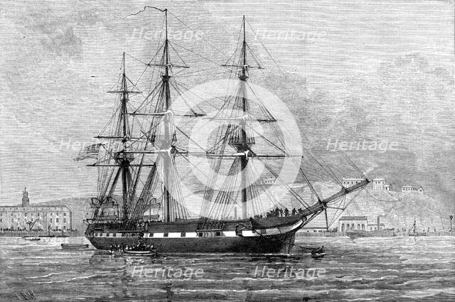 The United States frigate Constellation with relief stores for Irish distress...Cork Harbour, 1880. Creator: Unknown.