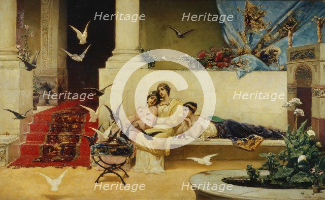 Feeding the pigeons. Artist: Kotarbinsky, Vasilii (Wilhelm) Alexandrovich (1849-1921)