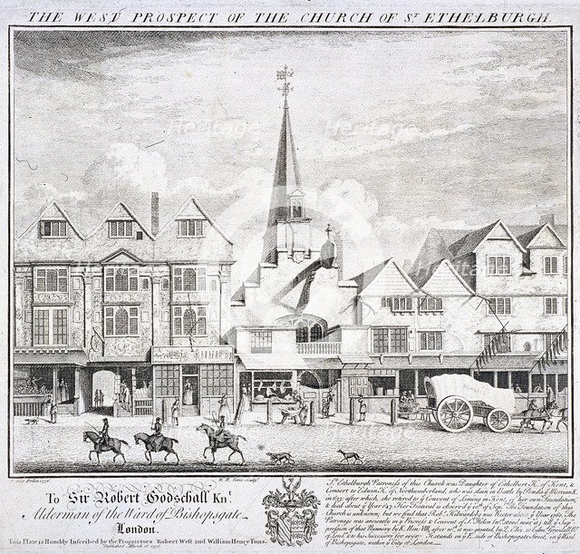 St Ethelburga-the-Virgin within Bishopsgate, London, 1736. Artist: William Henry Toms