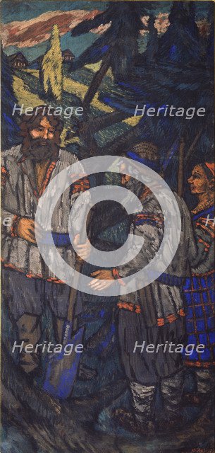 The Wedding of the Grand Duke Vladimir I. Svyatoslavich (Triptych, side panel), 1920s. Artist: Yakovlev, Mikhail Nikolayevich (1880-1942)