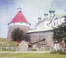 Corner tower of the Trinity Cathedral in the Solovetsky Monastery, Solovetski Islands, 1915. Creator: Sergey Mikhaylovich Prokudin-Gorsky.