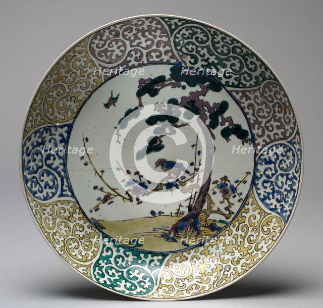 Plate with Bird and Flower, late 1600s. Creator: Unknown.