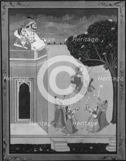 Princely Couple on Balcony Watching Maidens on Swing and Dancers, ca. 1800. Creator: Unknown.