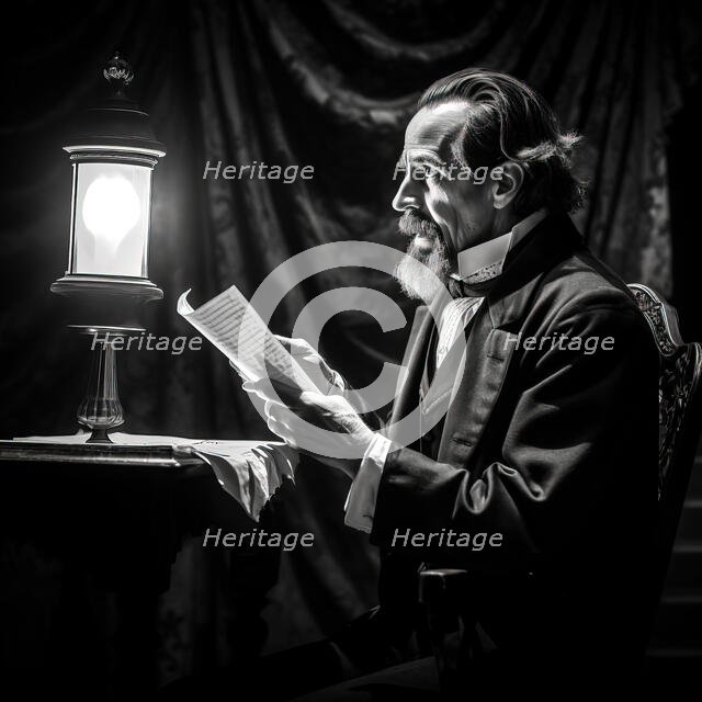 AI IMAGE - Portrait of Charles Dickens performing a public reading, c1860s, (2023).  Creator: Heritage Images.