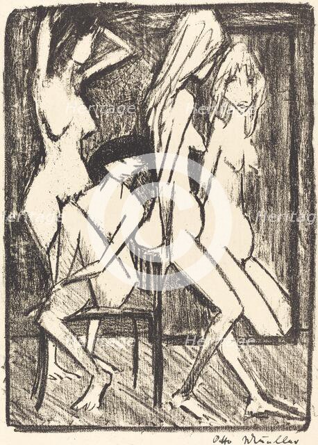 Three Girls in front of a Mirror (Drei Madchen vor dem Speigel), c. 1922. Creator: Otto Mueller.
