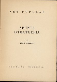 Book cover 'Apunts d'Imatgeria' by Joan Amades, edited by Art Popular, Barcelona, ??1938.