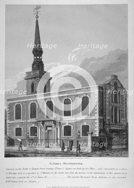 View of St James's Church, Piccadilly from Jermyn Street, London, 1814.                              Artist: Joseph Skelton