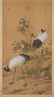Pair of Cranes in the Shade of Flowers. Creator: Castiglione, Giuseppe (1829-1908).