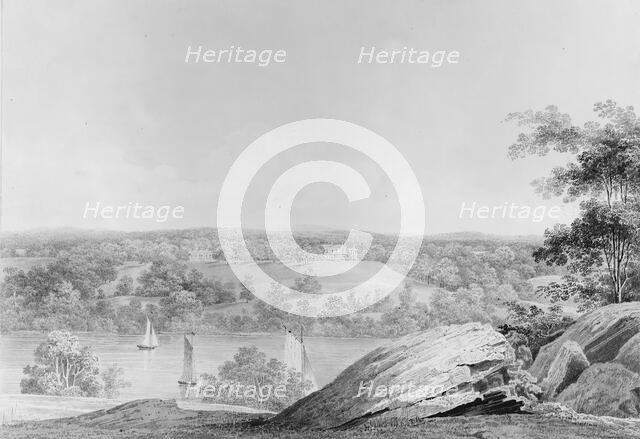 View of the David Hosack Estate at Hyde Park, New York, from Western Bank..., ca. 1832. Creator: Thomas Kelah Wharton.