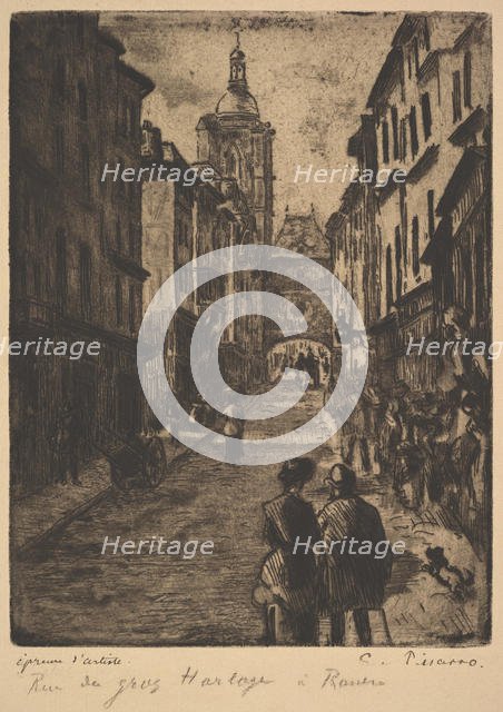 The Street of the Grand Clock, Rouen, 1885. Creator: Camille Pissarro.