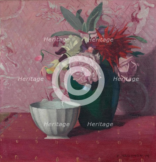 Green vase and white bowl, 1919. Creator: Vallotton, Felix Edouard (1865-1925).