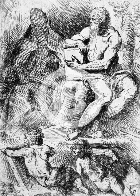 St. Jerome, Pope Damasus, and Two Putti, 16th century. Creator: Jacopo Palma.