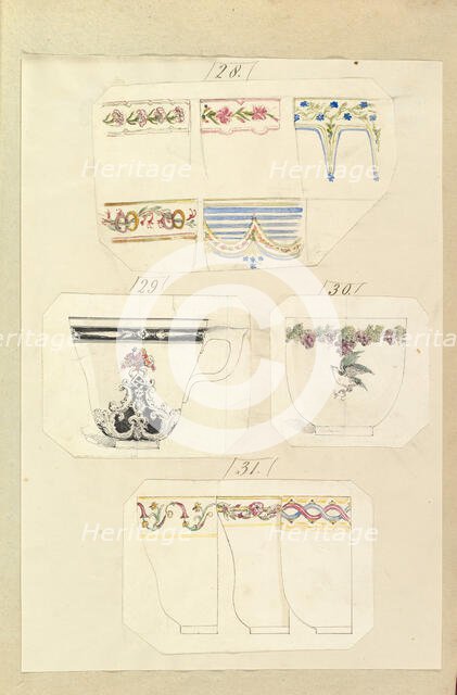 Ten Designs for Decorated Cups, including Osborne Pattern, 1845-55. Creator: Alfred Crowquill.