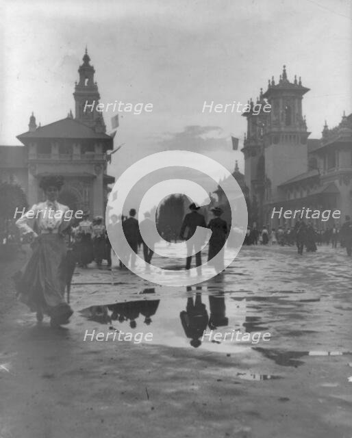 Looking down Midway after a rain, Pan American Exposition, Buffalo, NY, 1901. Creator: Frances Benjamin Johnston.