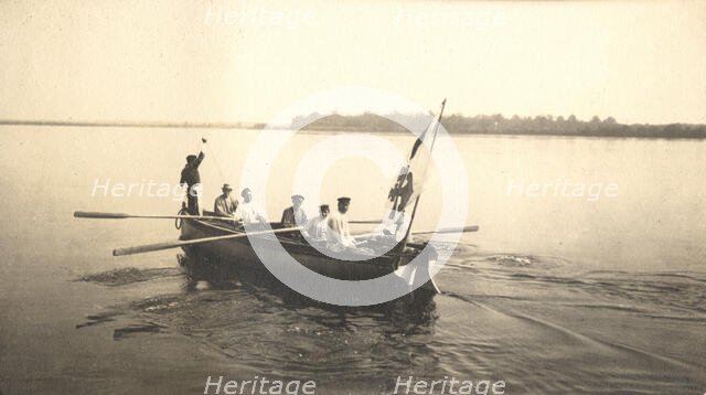 Measurements of the Zeya River by a survey party, 1909. Creator: Vladimir Ivanovich Fedorov.