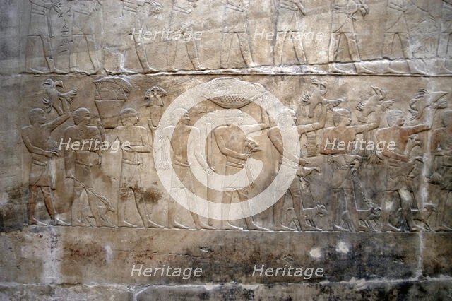 Offering bearers, polychrome relief, Mastaba of Kagemni, Saqqara, Egypt, 2350 BC (2003). Creator: Unknown.