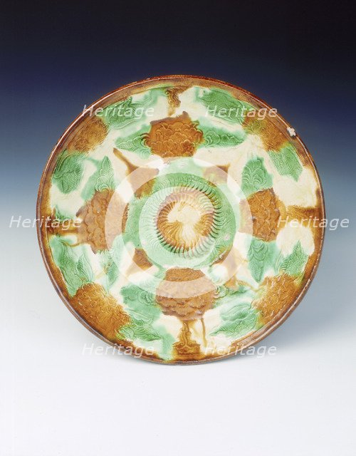 Polychrome dish with moulded decoration, Liao dynasty, China, late 11th century. Artist: Unknown