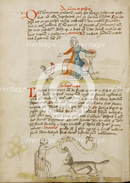 A Woman with a Vessel and a Hen: A Monkey Instructing a Fox..., third quarter of 15th century. Creator: Unknown.
