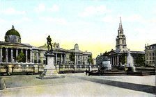 Gordon's Statue and National Gallery, Trafalgar Square, London, 20th Century. Artist: Unknown