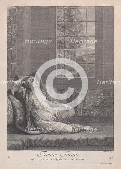 Femme Turque, qui repose sur le Sopha sortant du bain, 1714-15. Creator: Unknown.