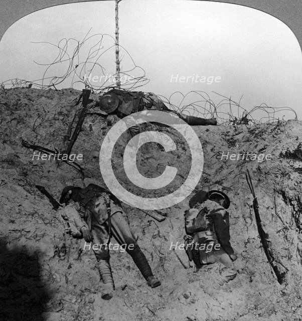 Men who fell contesting the mine crater, Hooge, Belgium, World War I, 1914-1918.Artist: Realistic Travels Publishers