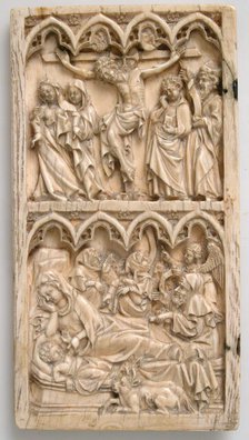Leaf from a Diptych with the Crucifixion and Nativity, German, ca. 1375-1400. Creator: Master of Kremsmunster.